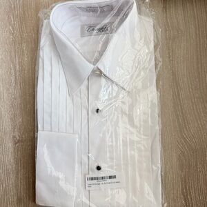 NWT Cristoforo Cardi White Pleated Dress Shirt Point Collar & Studs, 15 (32/33)